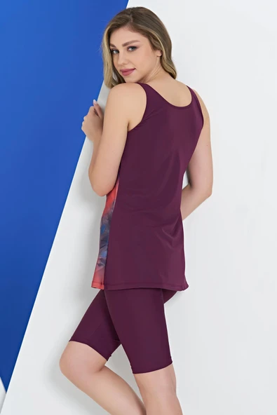 Ruko Maio 2334 Mürdüm Renk Kadın Taytlı Tankini - Resim 2