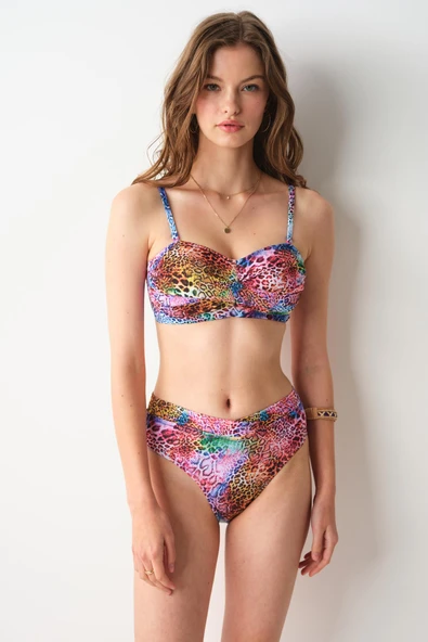 NO GOSSİP ELLA YÜKSEK BEL V KESİM TEK ALT BİKİNİ LEOPAR - Resim 4