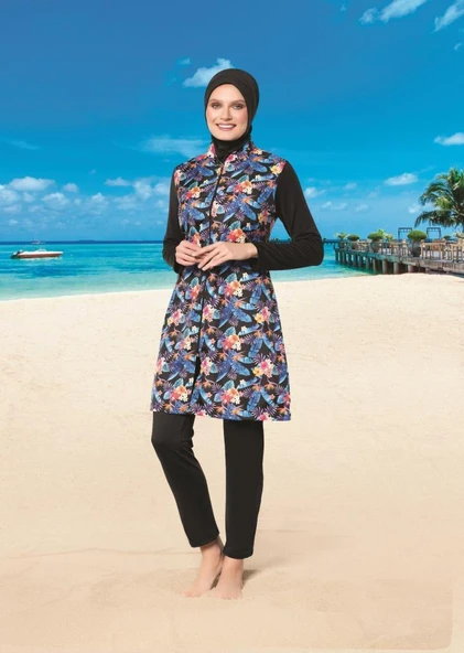 Ruko Maio 22140 Renkli Kadın Desenli Tesettür Mayo ürün görseli 1