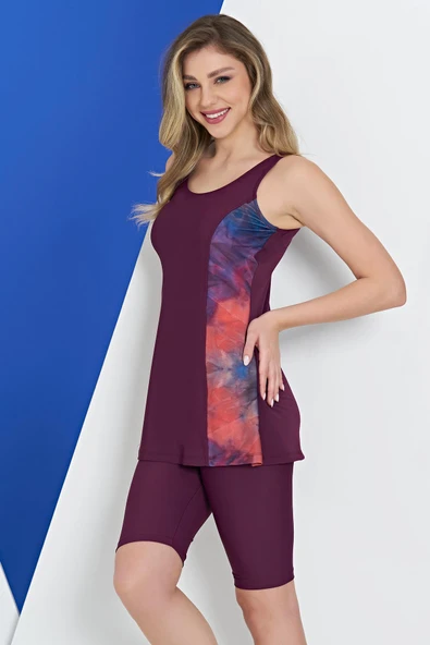 Ruko Maio 2334 Mürdüm Renk Kadın Taytlı Tankini - Resim 3