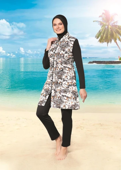 Ruko Maio 22154 Renkli Kadın Büyük Beden Desenli Tesettür Mayo ürün görseli 1