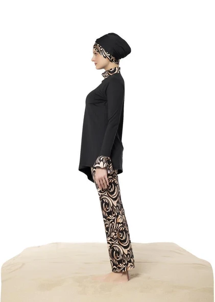 Ruko Maio 22132 Siyah Renk Kadın Desenli Likralı Tesettür Mayo - 2