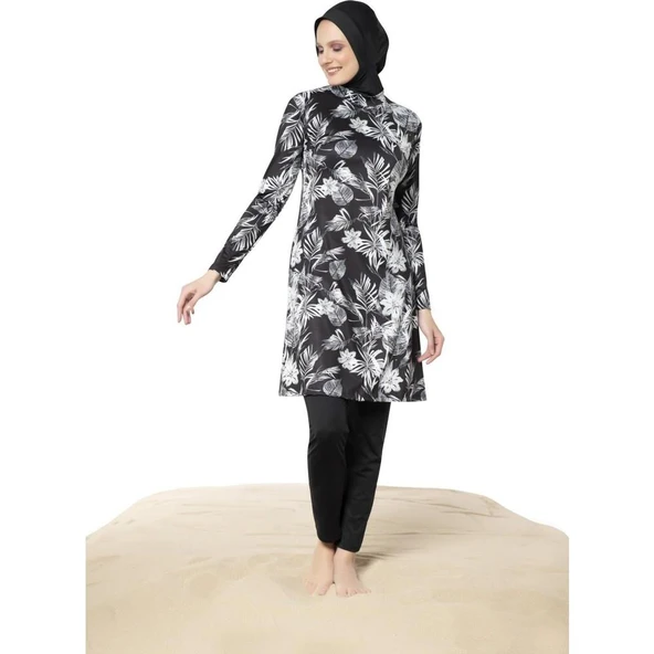 Ruko Maio 22150 Siyah Renk Kadın Büyük Beden Likralı Tesettür Mayo - Resim 2