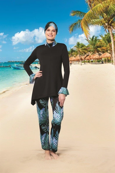 Ruko Maio 22132 Renkli Kadın Desenli Likralı Tesettür Mayo ürün görseli 1