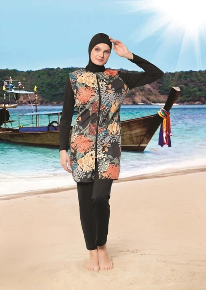 Ruko Maio 22148 Renkli Kadın Desenli Tesettür Mayo