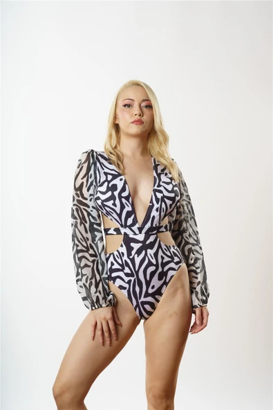 Louren Nk3951 Şifon Kollu Mayokini