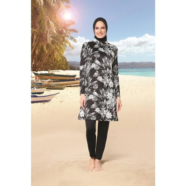 Ruko Maio 22150 Siyah Renk Kadın Büyük Beden Likralı Tesettür Mayo ürün görseli 1