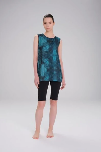 Haşema 4086 Desenli Siyah Mavi 3 Parça Askılı Yarı Kapalı Havuz Mayosu SİYAH - Resim 2