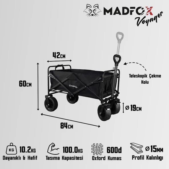 Madfox Voyager Katlanır Çok Amaçlı Yük Taşıma - Plaj ve Kamp Arabası Vagon - Resim 6