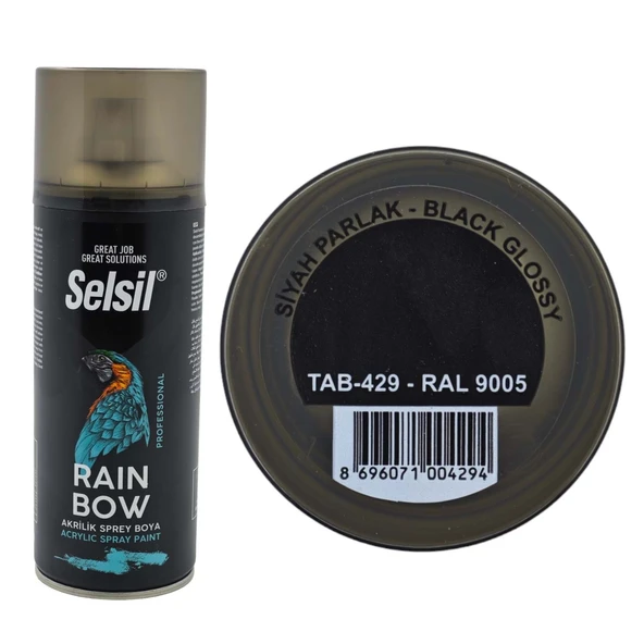 Selsil Rainbow Akrilik Sprey Boya Parlak Siyah 400 Ml. - Ral9005 ürün görseli