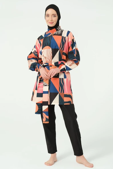 Desenli Oversize Tesettür Mayo Siyah - Resim 2