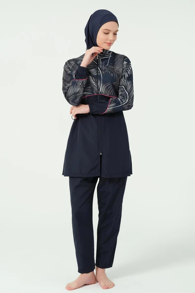 Kıl biye Süslemeli Tesettür Mayo Lacivert - Resim 3