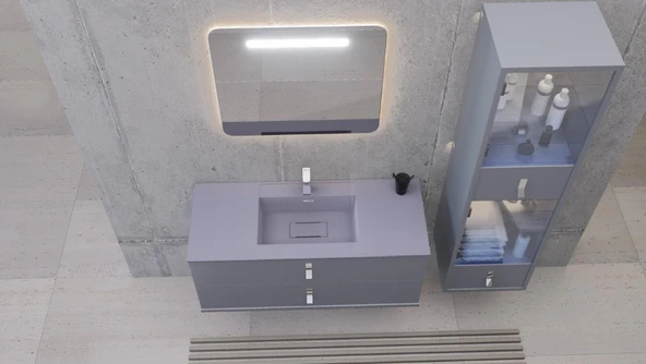 Real Stone Flatstone 80x50 Beyaz Etajerli Granit Banyo Lavabosu - 2