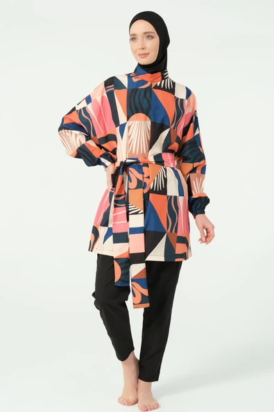 Desenli Oversize Tesettür Mayo Siyah ürün görseli