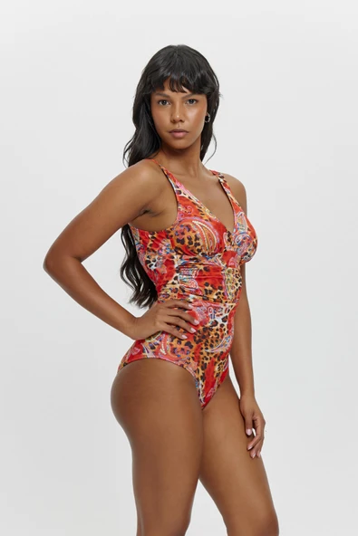 M12015 V Yaka Toprlayıcı Mayo Kırmızı - Resim 2