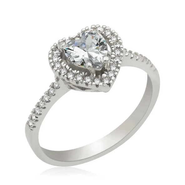 Harem Altın Gümüş Kalpli Bayan Yüzük ürün görseli 1