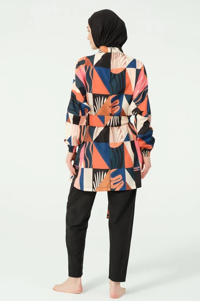 Desenli Oversize Tesettür Mayo Siyah - Resim 5