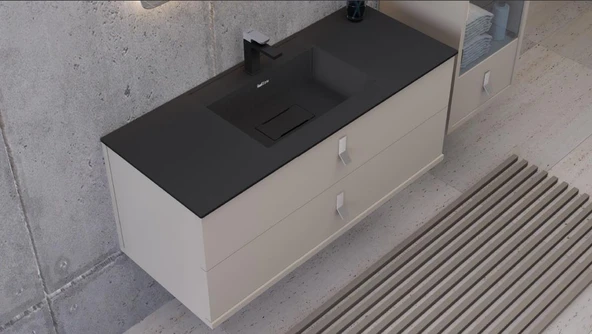 Real Stone Flatstone 100x50 Siyah Etajerli Granit Banyo Lavabosu - 2