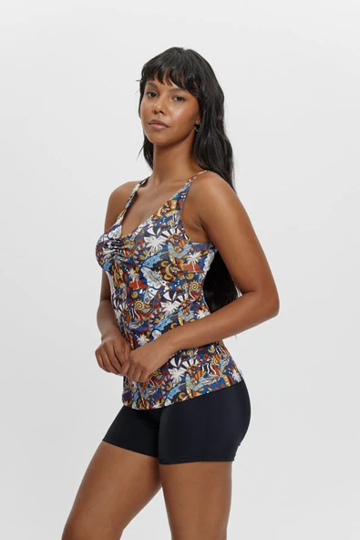 T14004 Şortlu V Yaka Tankini İndigo - Resim 3