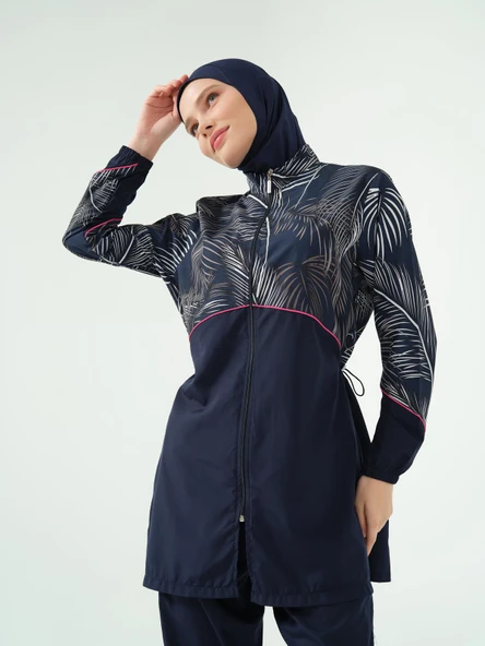 Kıl biye Süslemeli Tesettür Mayo Lacivert - Resim 7