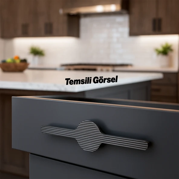 Saral Çizgili Füme Renk Metal Kulp 224 mm 22.4 cm Mobilya Çekmece Mutfak Dolabı Dolap Kapak Kulplar - Resim 4