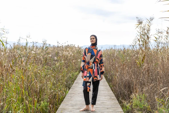 Desenli Oversize Tesettür Mayo Siyah - Resim 9