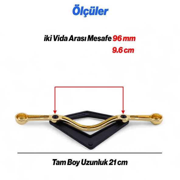 Altın Siyah Metal Kulp 96 mm Dekoratif Dolap ve Çekmece Kapak Kolu Lüx Mobilya Gold Kulpları - 2