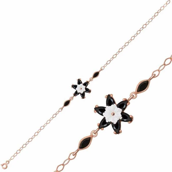Gümüş Rose Siyah Lotus Çiçeği Bileklik ürün görseli