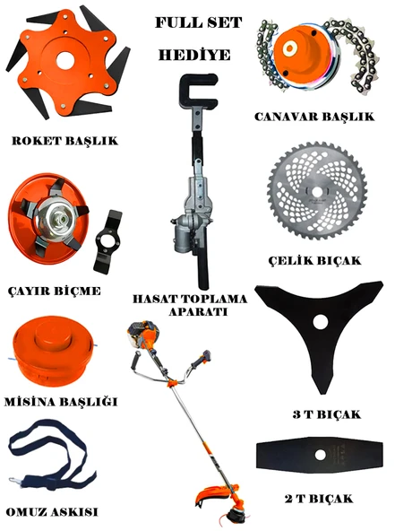 EISENN 2000 Seri Yan tipi Benzinli Motorlu Tırpan + Zeytin Badem Hasat Makinası 10 Parça Özel Set - 3