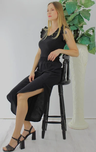 Fırfırlı Kolsuz Bluz Siyah - 1290.30 ürün görseli