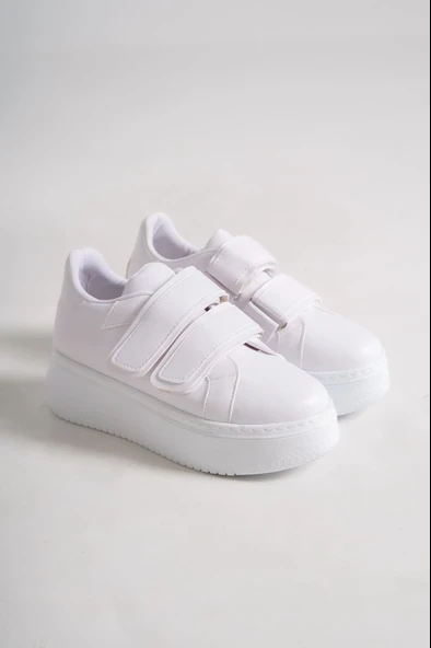 JET-VALENCIA Bağcıksız Cırt Cırtlı Ortopedik Taban Kadın Sneaker Spor Ayakkabı CBT - Beyaz - Resim 4