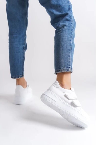 JET-VALENCIA Bağcıksız Cırt Cırtlı Ortopedik Taban Kadın Sneaker Spor Ayakkabı CBT - Beyaz - Resim 3