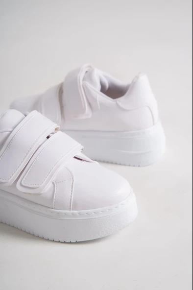 JET-VALENCIA Bağcıksız Cırt Cırtlı Ortopedik Taban Kadın Sneaker Spor Ayakkabı CBT - Beyaz - Resim 5