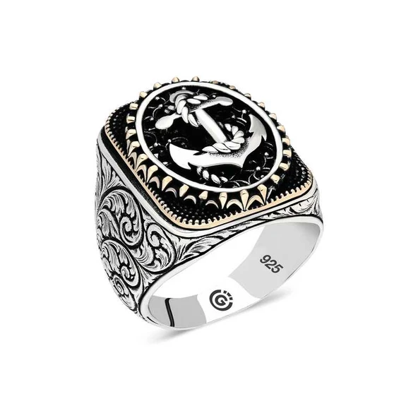 Harem Altın Gümüş Deniz Çapası Oval Erkek Yüzük ürün görseli 1