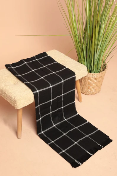 Kalın Çizgili Kadın Siyah/Ekru Şal ürün görseli