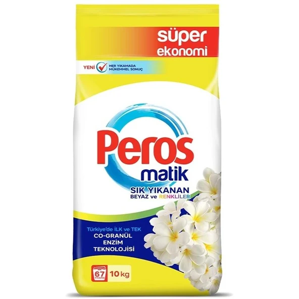 Peros Matik Toz Çamaşır Deterjanı 10KG Yasemin Çiçeği (Sık Yıkananlar Beyaz ve Renkliler) 67 Yıkama ürün görseli