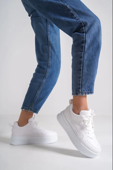 JET-ALESSI Bağcıklı Ortopedik Taban Kadın Sneaker Spor Ayakkabı CBT - Beyaz - Resim 2