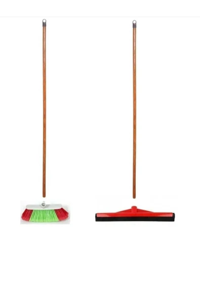 Saplı Yer Fırçası Süpürgesi - Saplı Çekçek Çekpas Yersil Set 2li | 4 Parça