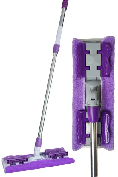 İstediğin Bezi Tak Kullan Mandallı Mop Teleskopik Saplı +1 Yedek Bez Hediyeli (yer Cam Temizliği) - 2