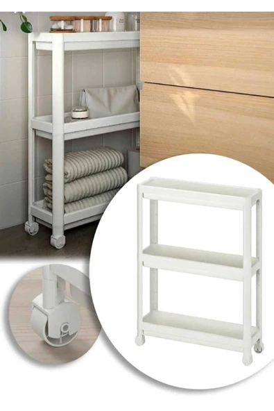 Vesken Tekerlekli Raf Ünitesi 3 Katlı Beyaz Banyo Rafı Mutfak Rafı Servis Sehpası Organizer - 2