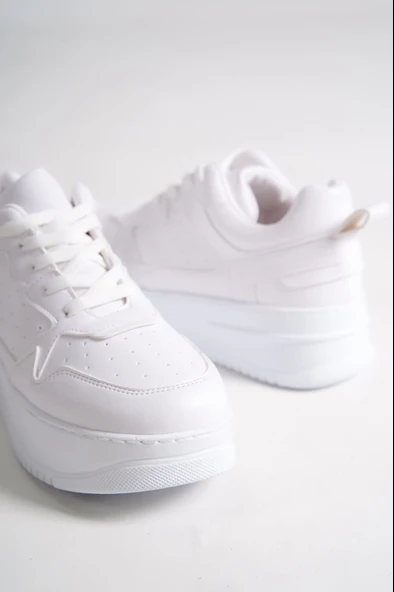 JET-ALESSI Bağcıklı Ortopedik Taban Kadın Sneaker Spor Ayakkabı CBT - Beyaz - Resim 5