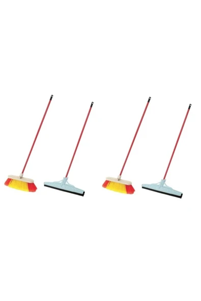 Yer Fırçası Süpürgesi Çekpas Yer Sileceği Çek Çek Saplı Temizlik Seti 4'lü 8 Parça Set