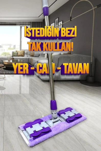 Mandallı Sihirli Mop Ayarlanabilir Teleskopik Sap , Istediğin Bezi Tak Kullan, Yer Duvar Tavan Mopu
