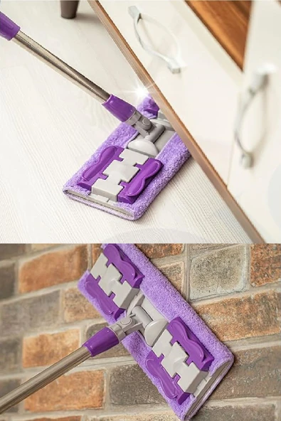 Yer Mopu Fayans Duvar Yüzey Temizlik Mikrofiber Mandallı Mop Temizlik Seti - Kova Mop Seti