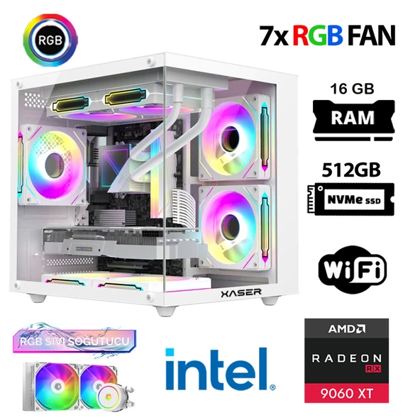 Xaser Eco X20 i7 12700KF 16GB DDR5 Ram 512GB M.2 NVMe SSD 16GB RX9060 XT Sıvı Soğutmalı Hazır Oyuncu Sistemi - 1