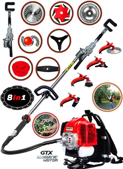 EISENN Zeytin Hasat Makinası + Sırt tipi Benzinli Motorlu Tırpan 9 Parça Özel Set - 1