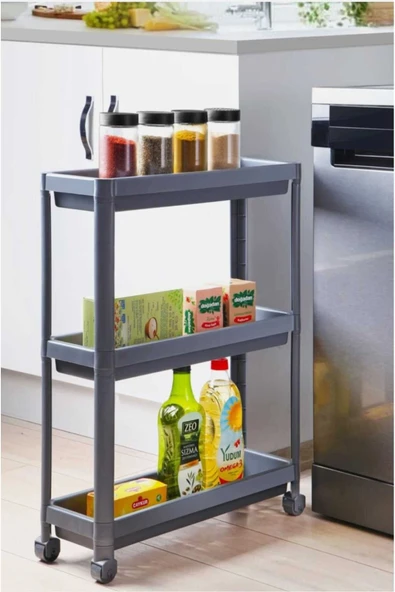 Vesken Tekerlekli Raf Ünitesi 3 Katlı Banyo Rafı Mutfak Rafı Servis Sehpası Organizer