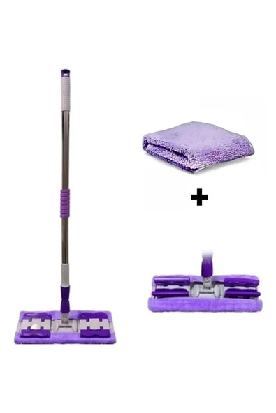 Mor Teleskopik Mandallı Mikrofiber Sihirli Mop Yüzey Temizleyici (duvar,fayans,yer,cam)