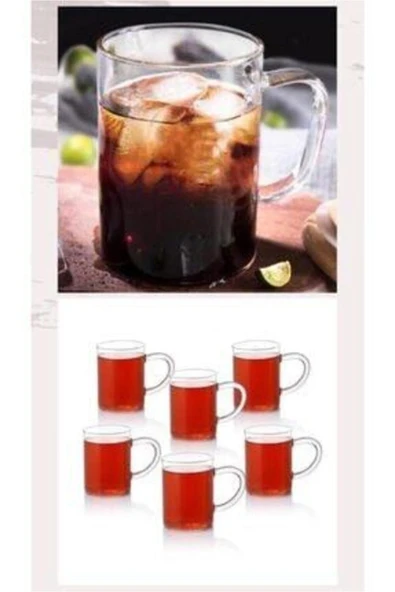 6 Adet Lüx Ince Ateşe Dayanıklı Borosilikat Cam Kupa Bardak 6'lı