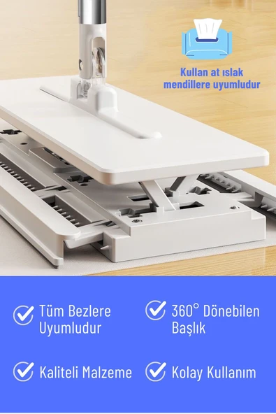 Akıllı Mop Paleti Otomatik Temizlik Seti - 10 Adet Bez Hediyeli  Otomatik Yengeç Mop, - 3